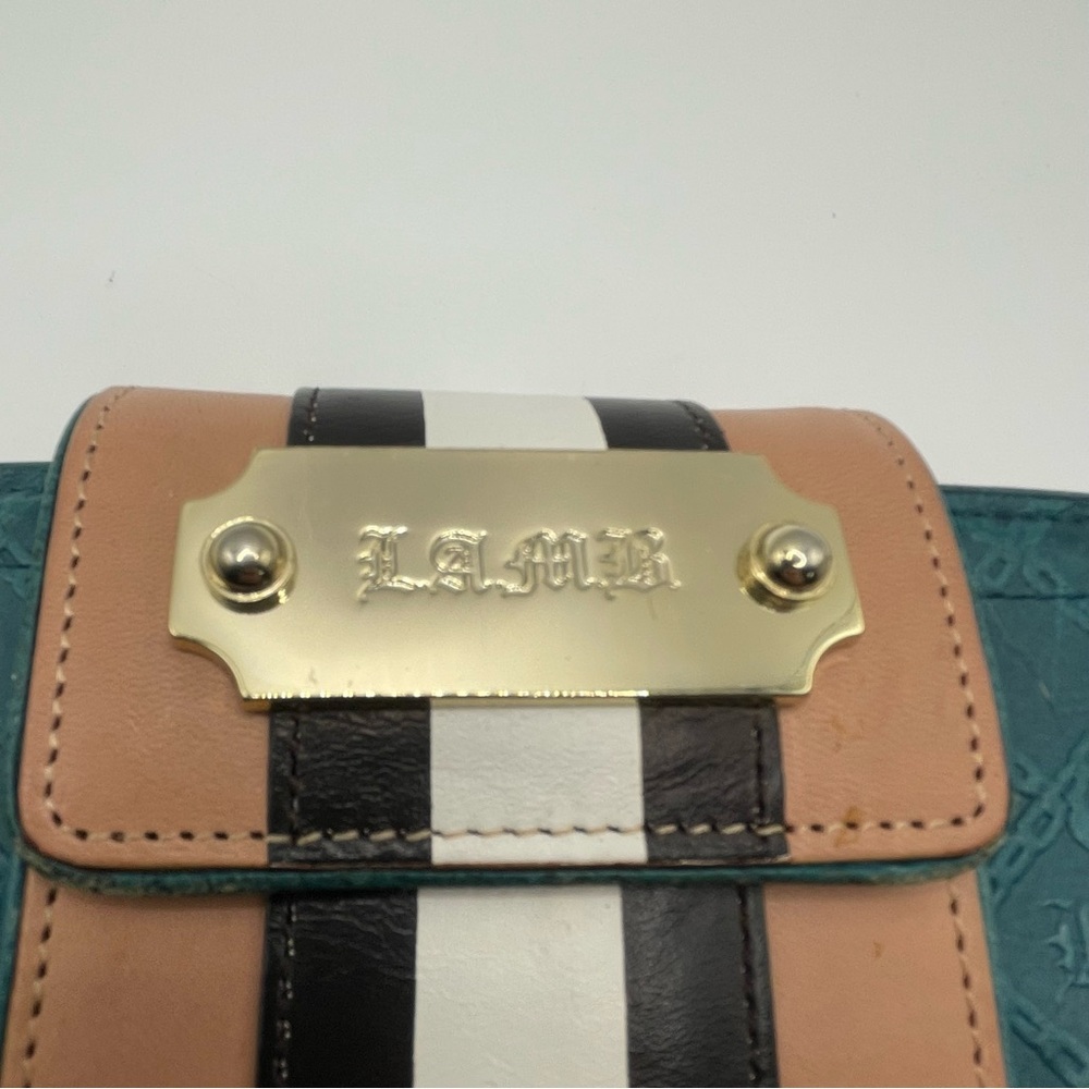 Vintage Gwen Stefani Lamb L.A.M.B. Wallet Leather Y2K Teal Blue Tan Rare Color - Picture 5 of 15